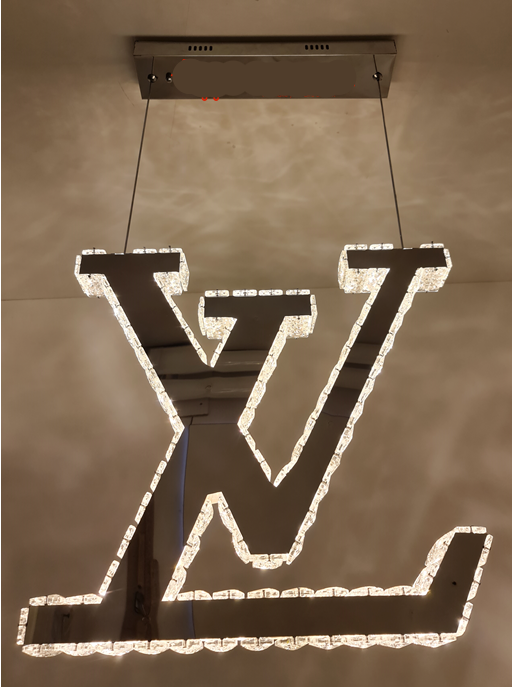 LV Logo Luxury Crystal Hanging LED Pendant Light with Remote.