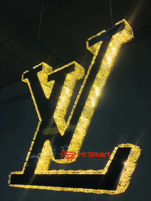 LV Logo Luxury Crystal Hanging LED Pendant Light with Remote.