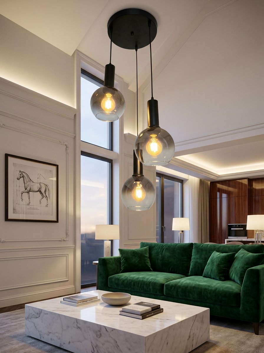 3 smoke glass bowl hanging pendant lamp - 514/3 (bulbs not included).