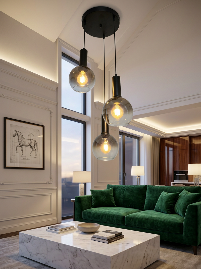 3 smoke glass bowl hanging pendant lamp - 514/3 (bulbs not included).