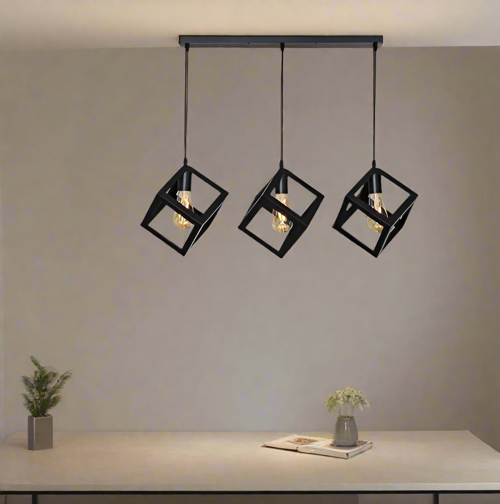 Metal matte black cubes pendant light - Row of 03. Mr.Smart SA's Best Online Shopping Store.