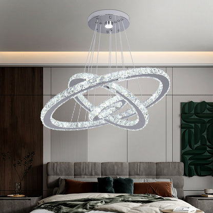 3 Rings Crystal Adjustable Color Changing Pendant Light.