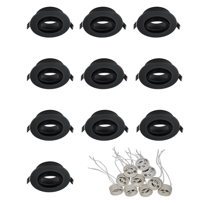 Energy-saving tiltable downlight set with GU10 holders, perfect for kitchens and offices