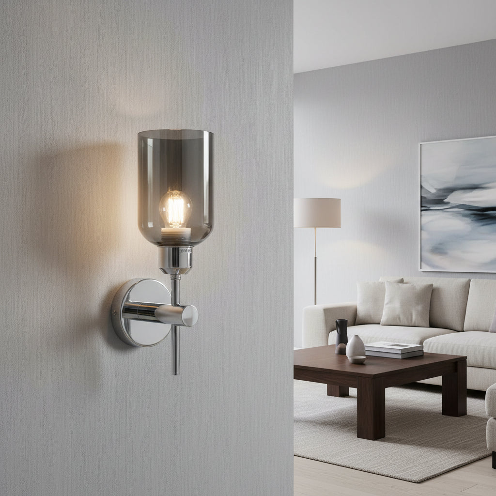 Retro Indoor Wall Light - Silver Cylinder - Glass 1301.