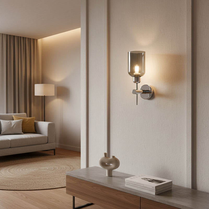 Retro Indoor Wall Light - Silver Cylinder - Glass 1301.