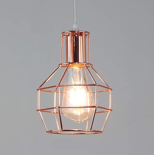Metal Bowl Cage Rose Gold Color Pendant Light.