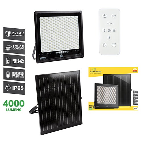 Radiant Solar Floodlight & Remote LED 4000lm 6500K-RFS76.