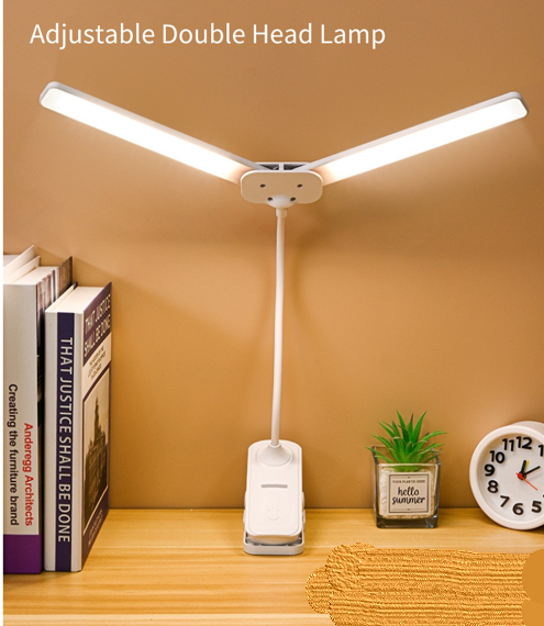 Rechargeable Desk Lamp with Clip & Double Heads