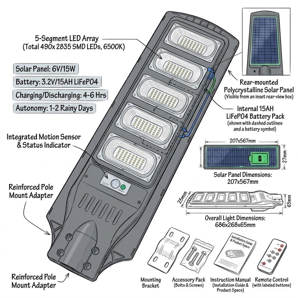 300W Solar industrial LED street light-IP66-6500K (12 Months Warranty).