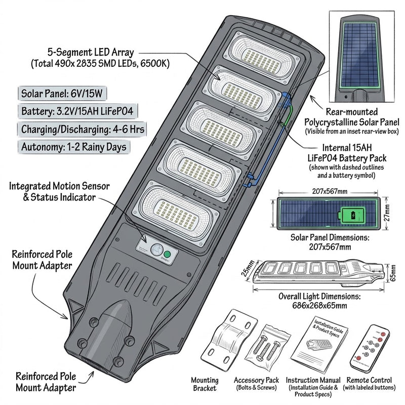 300W Solar industrial LED street light-IP66-6500K (12 Months Warranty).