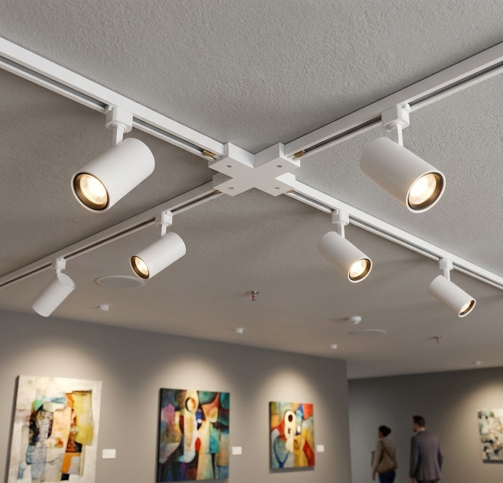 4 Way Track Line Connector - White.