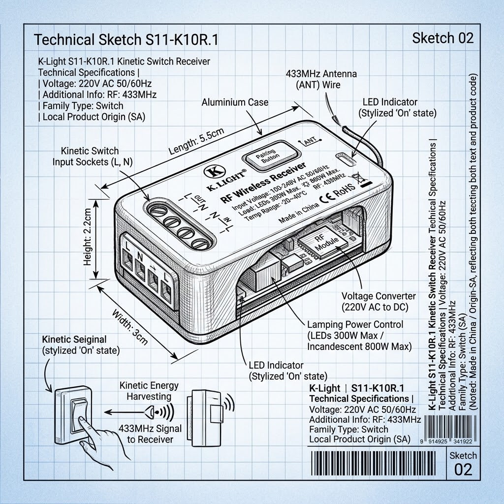 K.Light  S11-K10R 1 Channel Kinetic Switch Receiver.
