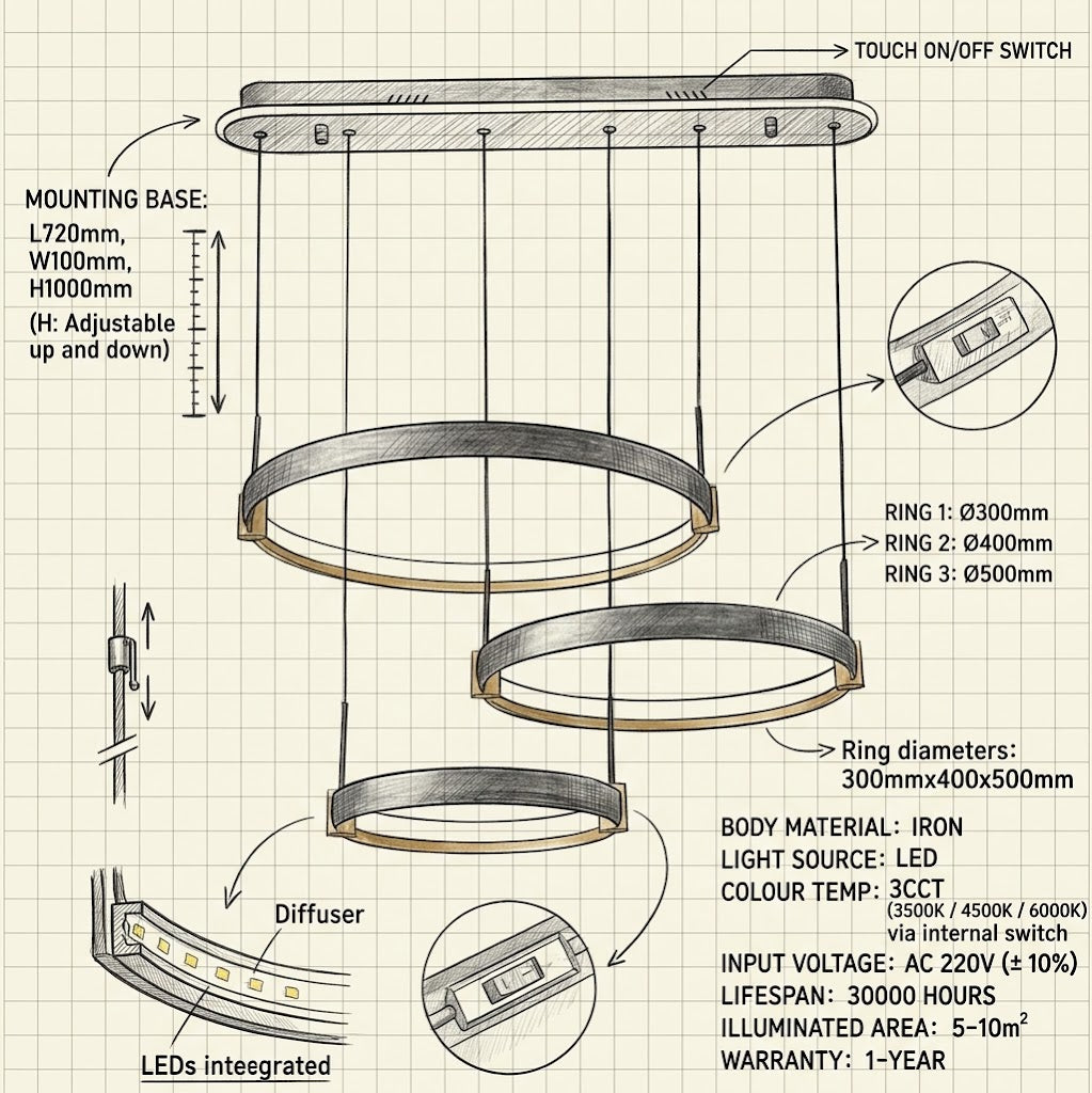 3-Light Circular Pendant Light 3CCT.
