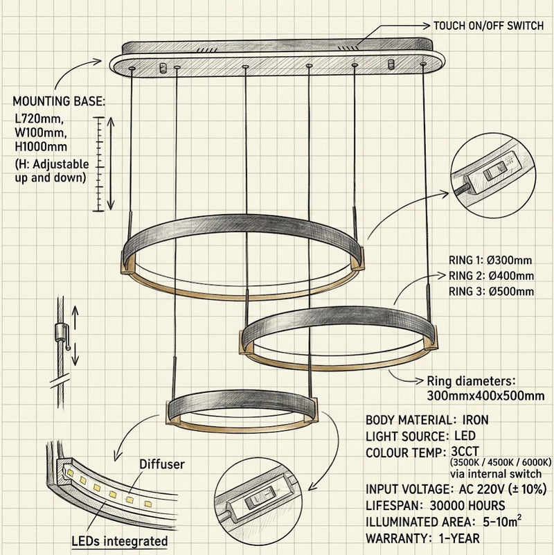 3-Light Circular Pendant Light 3CCT.