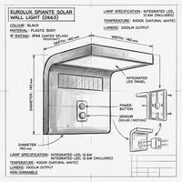 Eurolux Spiante Solar Wall Light Black-O663 4000K IP44.