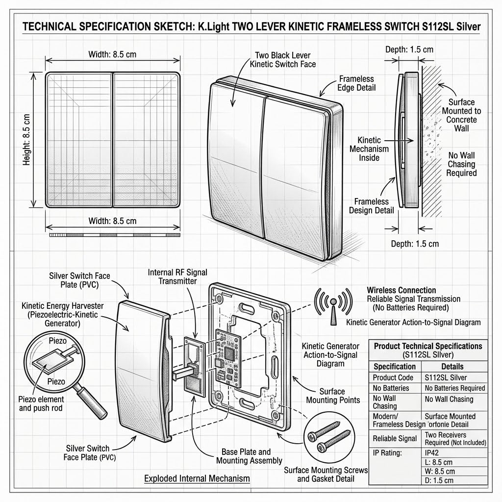 K.Light Two Lever Kinetic Frameless Switch IP42 S112SL.