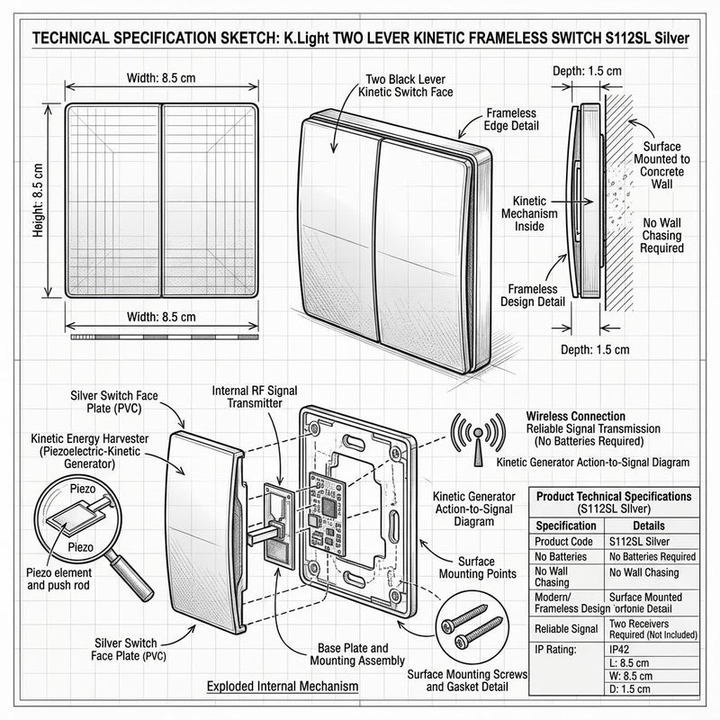 K Light S112WH Two Lever Kinetic Frameless Switch White