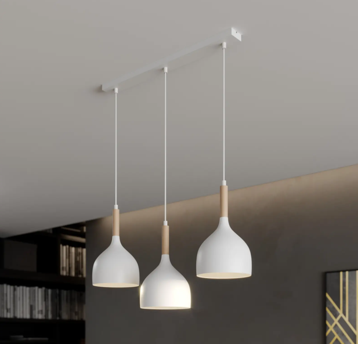 6006 Bowl Style Pendant Light - Row Of 3 - White.