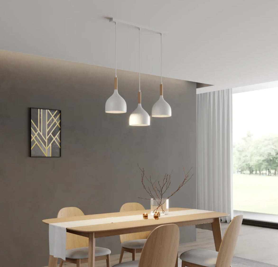 6006 Bowl Style Pendant Light - Row Of 3 - White.