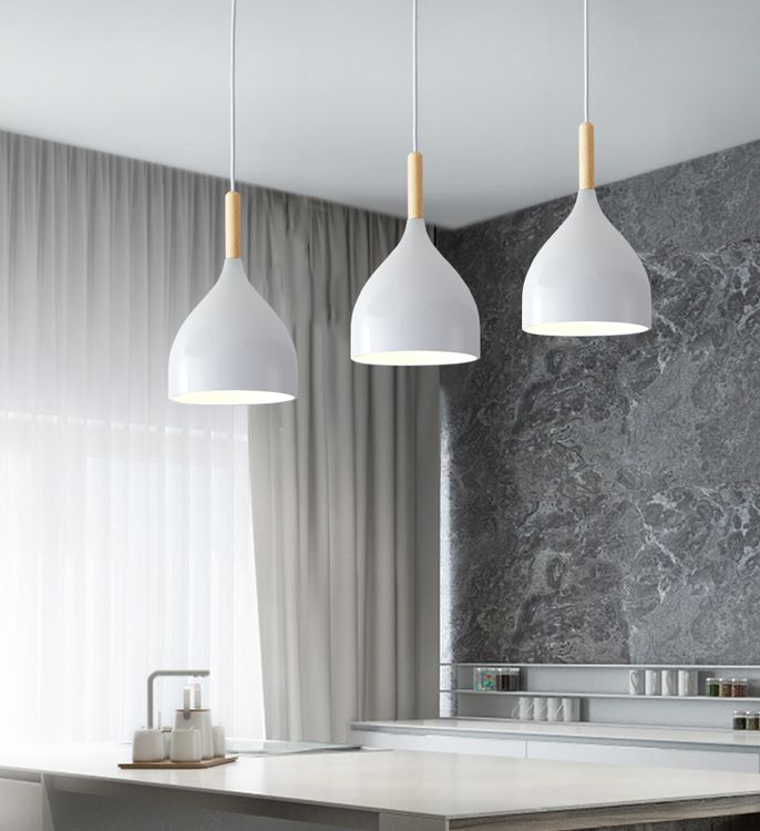 6006 Bowl Style Pendant Light - Row Of 3 - White.